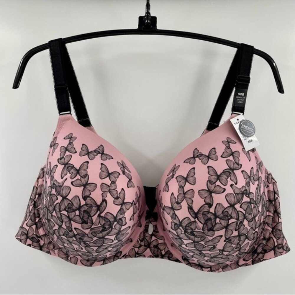 NWTTorrid Blush Pink Black Perfect T-Shirt Adjustable Lined Butterfly Bra